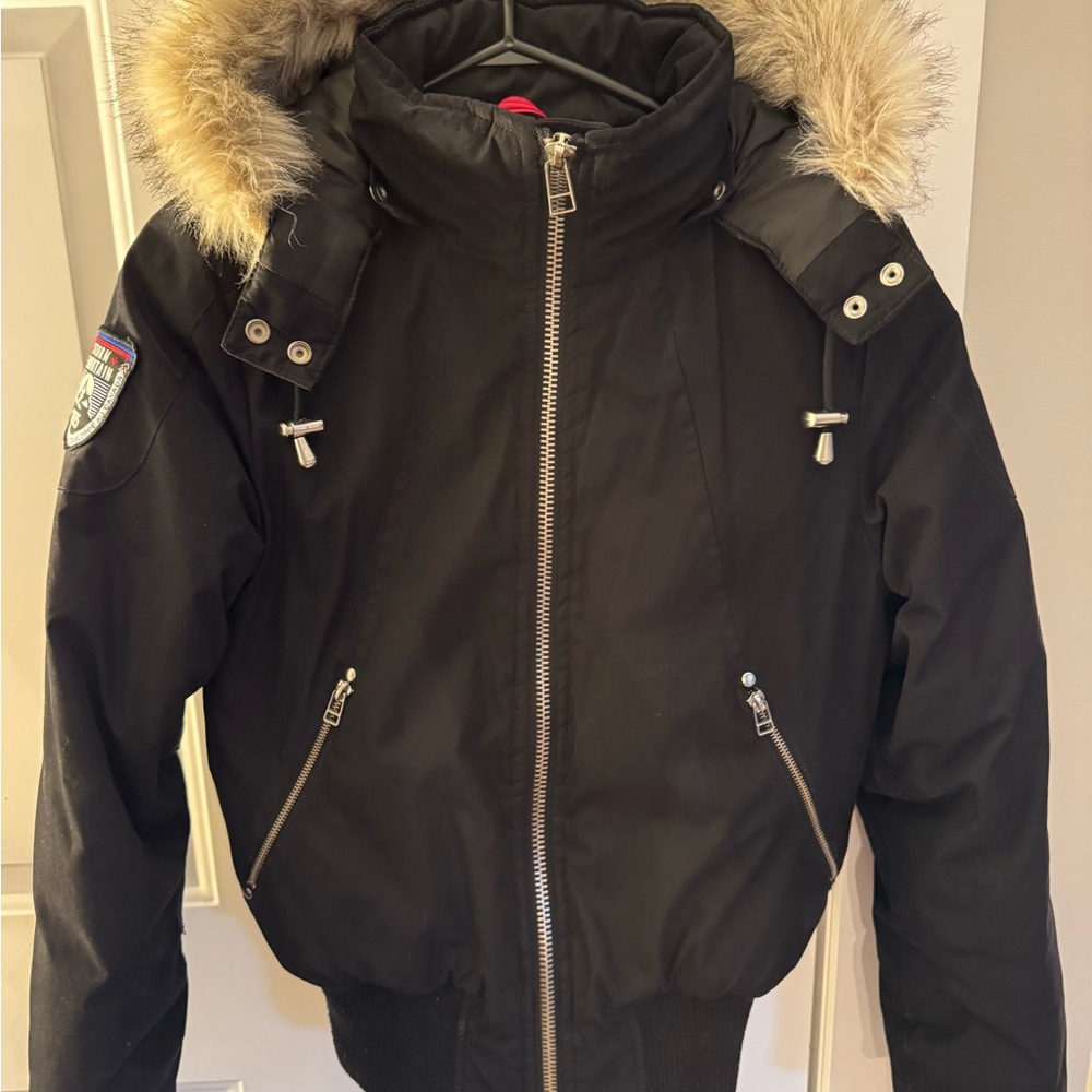 Storm Black Bomber Jacket with Faux Fur Trim